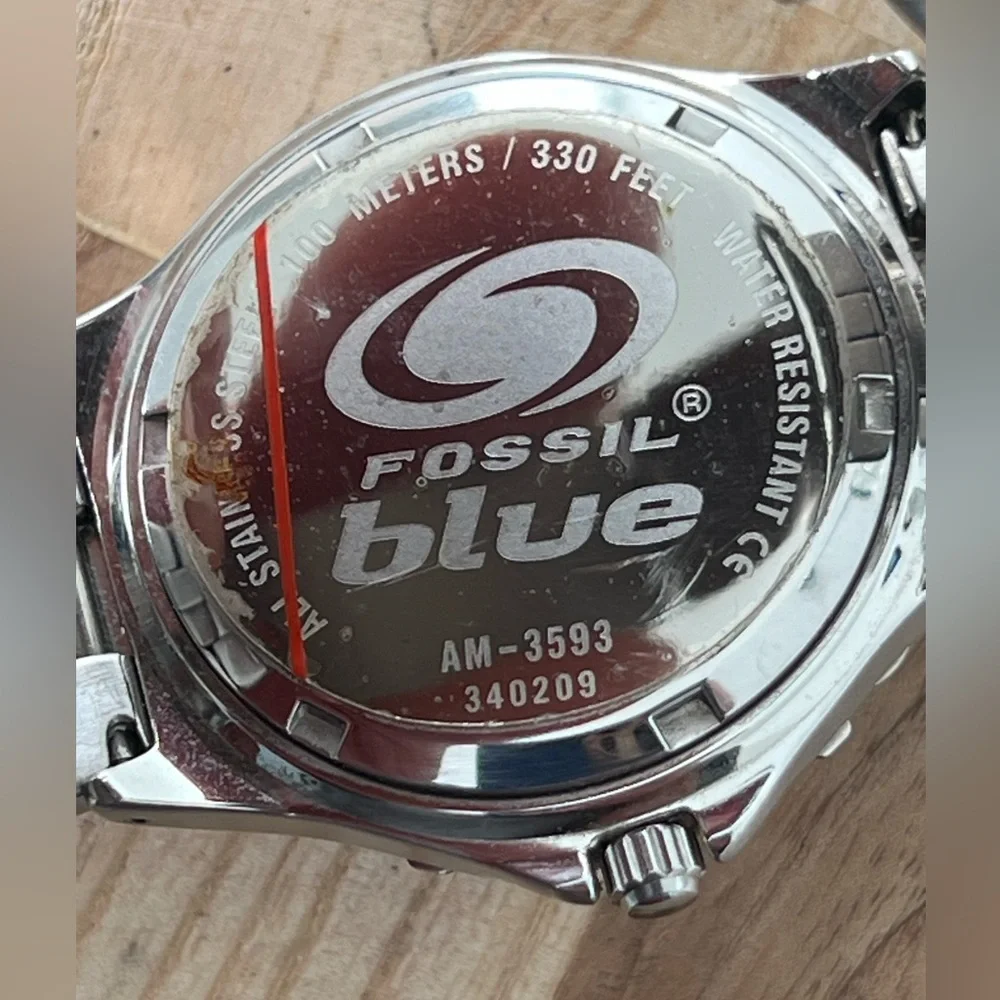 Fossil Blue Watch Stainless Weave Bracelet Dark Blue Dial Date Window